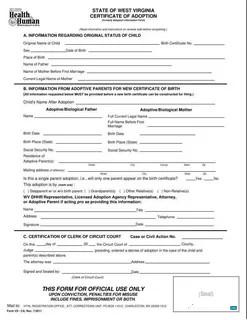 Download USA Register office of West Virginia adoption certificate Photoshop template